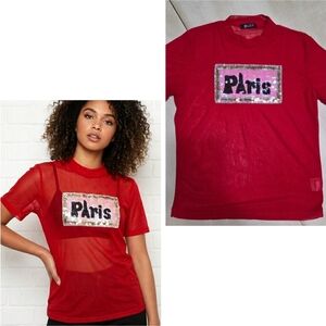 ✨ BUZZ Paris Sequin Sheer Red Mesh Top ✨